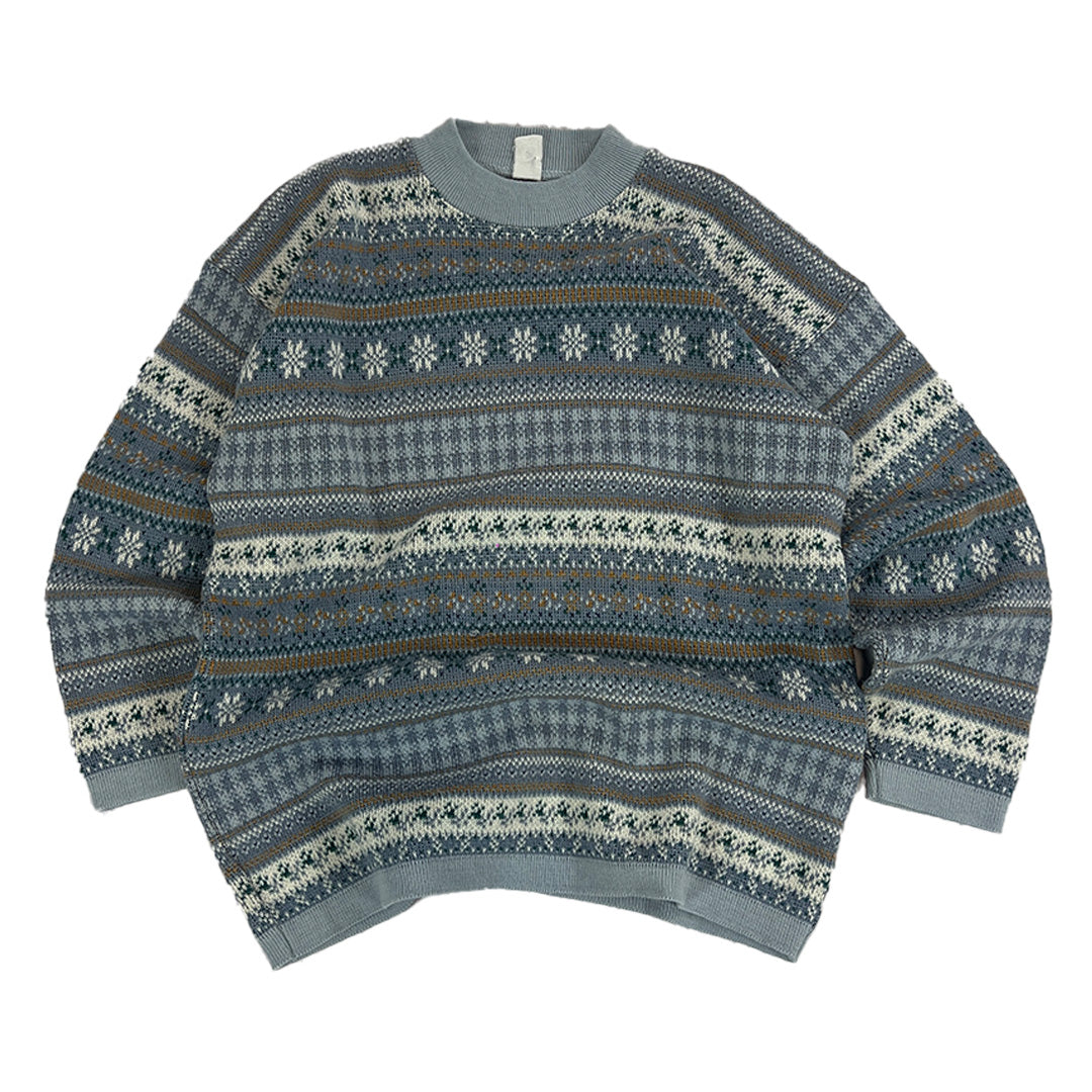 Vintage Strickpullover Grau Blau |M