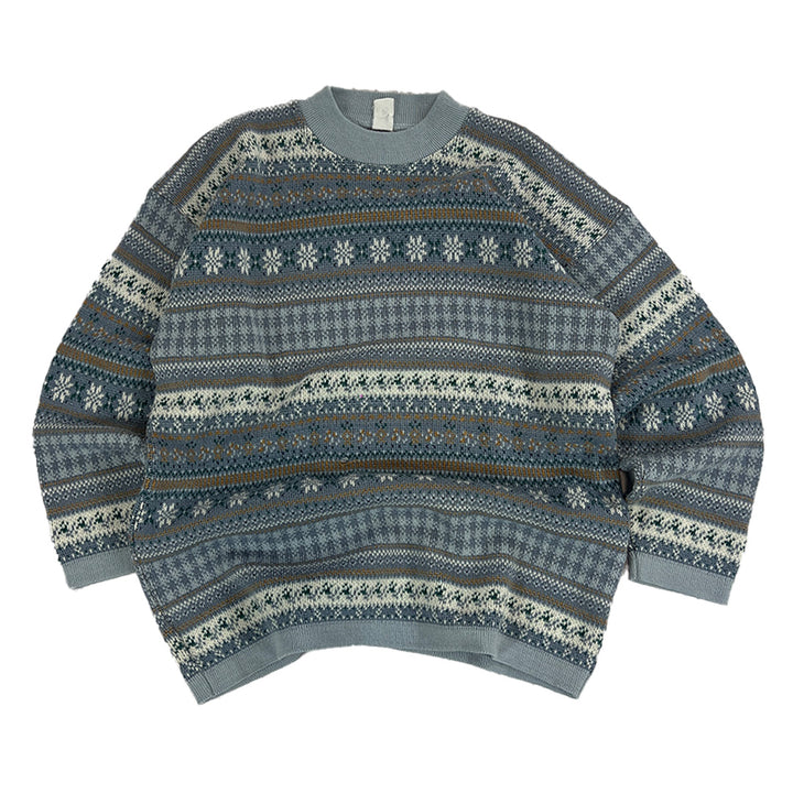 Vintage Strickpullover Grau Blau |M