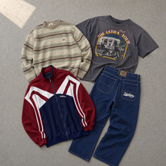 Vintage Mystery Box Outfit Bestseller – vier abgestimmte Vintage-Teile: Sweater, Shirt, Trackjacket, Jeans